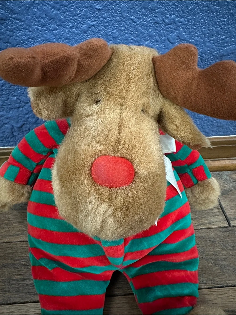 Vintage Soft Dreams Rare Christmas Reindeer Plush Red Green Stripe Pajamas
